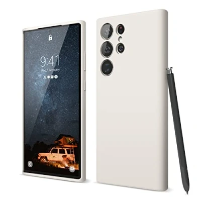 Bild av elago Flytande silikonfodral kompatibelt med Samsung Galaxy S23 Ultra, premiumsilikon, helkroppsskydd, 4 lager stöttåligt telefonfodral, reptåligt mjukt mikrofiberfoder (sten)