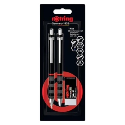 Bild av Rotring Tikky Mechanical Pencil Ballpoint &amp; Eraser Set HB Lead 0.5 mm Medium Point Pen Black Barrel