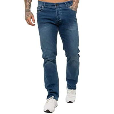 Bild av 989Zé ENZO Herr stretch rakt ben normal passform klassiska denim jeans alla midjestorlekar, Ljusblått, 44W X 32L
