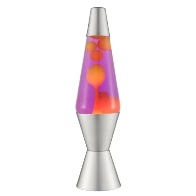 Bild av LAVA® Lava lampa 2125, gult vax, lila vätska, silverfärgad bas och topp, original 14,5 tum märke rorelse