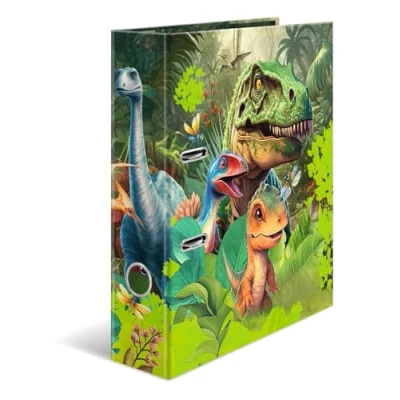 Bild av HERMA mapp A4 dinosaurie, 7 cm bred, ringpärm för barn med djurmotiv, färgglad innertryck pojkar och flickor