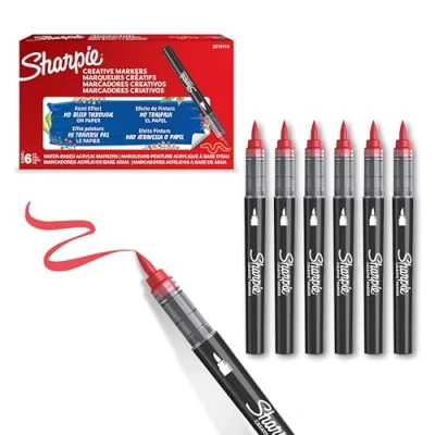 Bild av Sharpie Creative Marker Acrylic Paint Pens Brush Tip Water Based Markers Red 6 Count