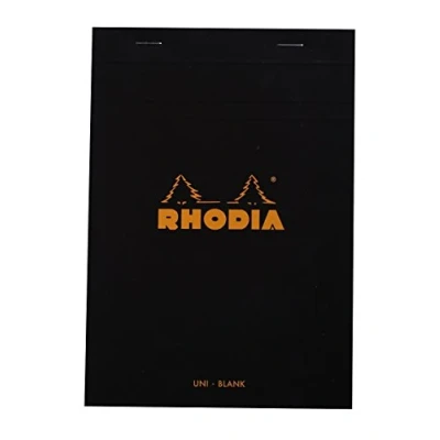 Bild av RHODIA 160009C häftat anteckningsblock nr 16 svart A5 14,8 x 21 cm Uni 80 löstagbara blad vitt Clairefontaine papper g/m² mjukt, slitstarkt och vattentätt täckt kortomslag