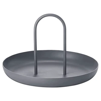 Bild av Zone Denmark Singles Tray Rund, dekorativ bricka eller serveringsbricka i metall för matbordet, vardagsrumsbordet badrummet, med handtag, diameter 20 cm, höjd 13 Cool Grey (grå)