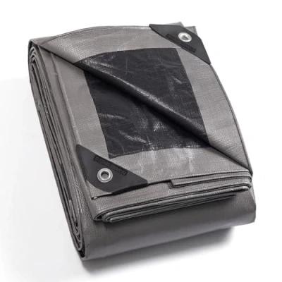 Bild av GUARD SHIELD Presenning med öljetter, vattentät 3 m x m, grå/svart presenning, tygpresenning, 160 g/㎡ skyddspresenning, slitstark, UV stabiliserad, mögelresistent
