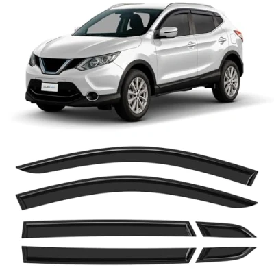 Bild av CLIM ART Vindavvisare för/kompatibel med Nissan Qashqai 2013 2021 SUV Bilfönster Regnskydd Regnavvisare Stick On deflektorer Paket 6