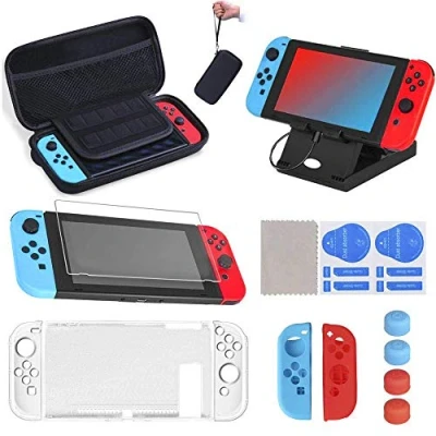 Bild av SUPERSUN 16 stycken Switch väska för med fodral, skyddsfilm, 2 Joy Con, 4 tummar lock handtag