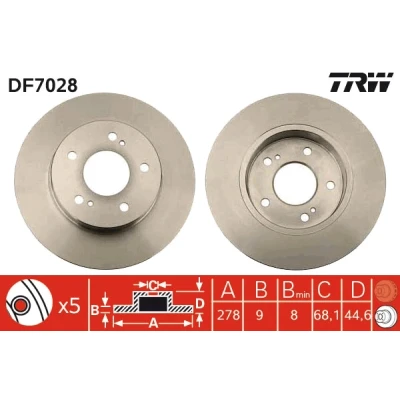Bild av TRW DF7028 Disque de frein 278 9 5 114,3 plein peint NISSAN: Maxima IV QX Berline, V Berline