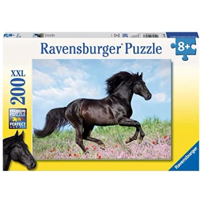 Bild av Ravensburger Barnpussel 12803 svart hingst hästpussel för barn från 8 år, med 200 delar i XXL format, gul