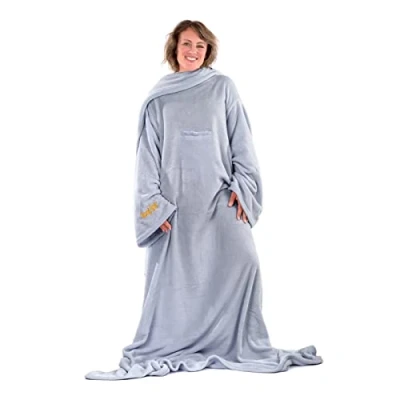 Bild av Lila grå Snug Rug DELUXE filt med ärmar genuin tät matta ärmade filtar 260gsm lyxig mysig supermjuk korall fleece mjukt tyg långa överdimensionerade och fickficka Vuxenstorlek