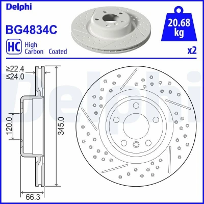 Bild av DELPHI BG4834C Disque de frein 345 24 5 ventilé revêtu à haute teneur en carbone sans roulement roue, bague ABS BMW: 1 portes, 2 Coupe