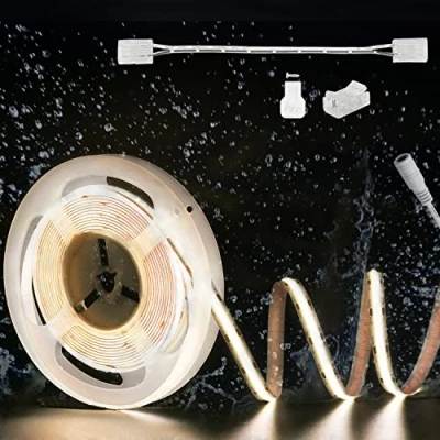 Bild av PAUTIX cob LED remsa Naturvit 4000K IP65 Vattentät DC24V, 6M 3024LEDs CRI93 tejp för skåp, sovrum, kök gör det själv belysningsprojekt med 8 mm Strip kontakt (strömförsörjning ingår ej)