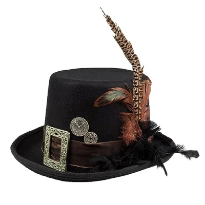 Bild av Boland 54501 hatt plumepunk med kugghjul, svart, steampunk, cylinder, huvudbonad, tillbehör, kostym, temafest, karneval, halloween