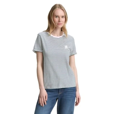 Bild av TOM Tailor MIT Streifenmuster Tshirt med print, Storlek: XS, Green white irregular stripe