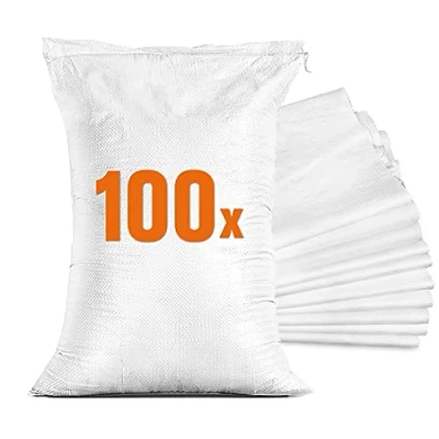 Bild av TK THERMALKING 100 x sandsäckar för övervatten sandsäck tom med dragband fyllning högvattenskydd källarfönster PP tygpåse vit (40 60 cm)