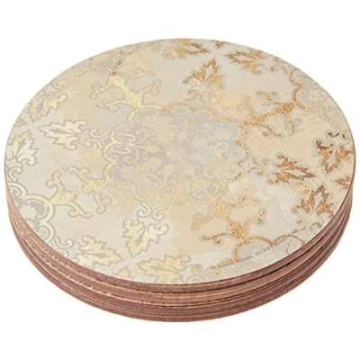 Bild av Creative Tops C000279 korkstöd set med tryckt guldintryck design, rund, guld/grå, 12 cm, 4
