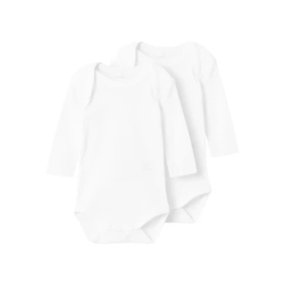 Bild av Name IT Unisex Nbnbody 2p Ls Solid White Noos, Ljus vit, 56 cm