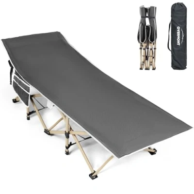 Bild av OVERMONT Hopfällbar överdimensionerad fältsäng för vuxna campingsäng 190 x 71 36 cm kan belastas upp till 250 kg 2400D oxfordtyg med sidoficka, bärväska camping, trädgård, kontor, gästsäng