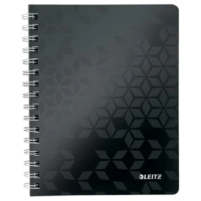 Bild av Leitz WOW Anteckningsblock med mjuk pärm, A5, 80 ark, rutad, spiralbundet, vitt papper, 90 g/m2, svart, 46410095