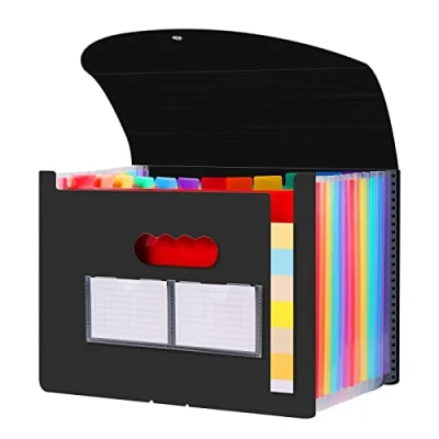 Bild av Diboniur Dokumentavdelning, förvaring av administrativt papper, sorteringspärm med 12 fack, utdragbar A4 dokumentsorterare lock, filmappar dragspel organisatör (svart)