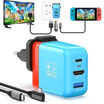 Bild av Switch Dock for Nintendo OLED, 3 in 1 TV Adapter with 4K 60Hz HDMI, USB 2.0 Port, Type C 30W Charger, Portable Docking Station Travel, Samsung Dex S23, MacBook
