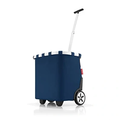 Bild av reisenthel carrycruiser i mörkblått bärbar shoppingvagn med robust aluminiumram, axelrem och avtagbar innerficka nät tillverkad av vattenavvisande material