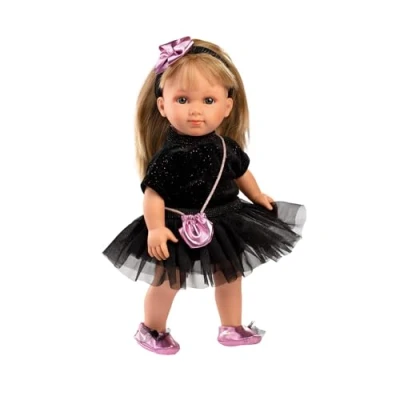 Bild av Llorens Lucy 1053553 docka med blå ögon och blont hår, modedocka mjuk kropp, inkl. svart glitterklänning diadem, 35 cm