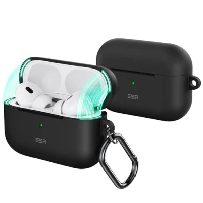 Bild av ESR för AirPods Pro fodral (2023/2022/2019, 2:a/1:a gen), kompatibel med från 2:a generationen (USB C/Lightning kabel), magnetiskt locklås, komplett fallskydd, tunt och lätt, svart