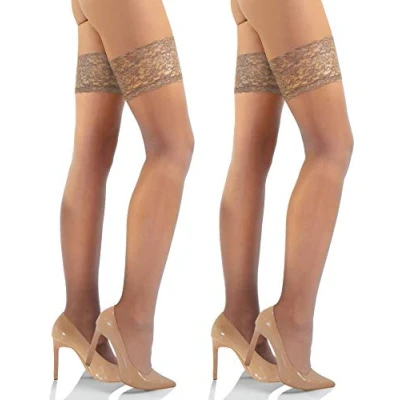 Bild av Sesto Senso 2 par Hållstrumpor Med Spets 15 DEN Fina Strumpor Kvinnor XL/XXL Naturlig Beige Färg