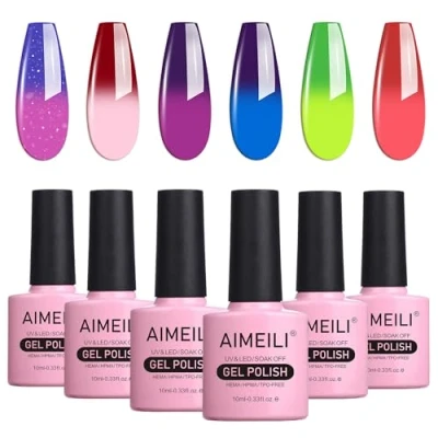 Bild av AIMEILI Soak Off UV LED temperatur färgskiftande kameleont gel nagellack flerfärg/mixad färg/kombo färg set med 6 st x 10 ml kit 15