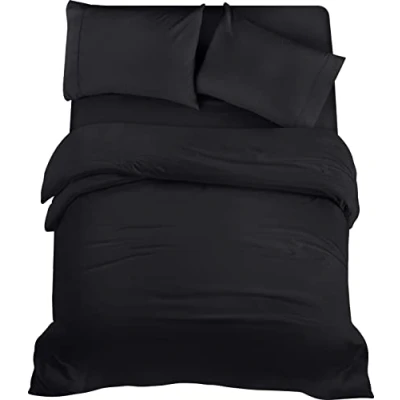 Bild av Utopia Bedding 4 Piece Sängkläder Set Mjuk Borstad Microfiber Polyester Påslakan (200x200cm), Spännlakan (135x190cm) med Kuddfodral (50x75cm), Svart