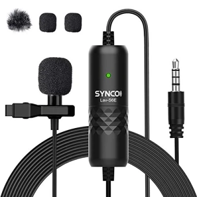 Bild av SYNCO Lavalier mikrofon, kontaktmikrofon rundstrålande clip on mikrofon med vindskydd, 3,5 mm TRS/TRRS, 6 meter för smartphone mobiltelefon iPhone Android Huawei Samsung, PC laptop, kamera DSLR Lav S6E