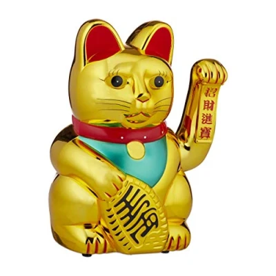 Bild av Relaxdays XXL vågande katt, Maneki Neko, batteridriven tass, lycka och rikedom berlock, 48 cm, gyllene