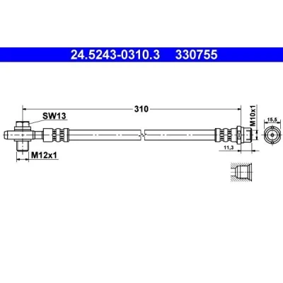 Bild av ATE 24.5243 0310.3 Flexible De Frein 310 M10x1 VOLKSWAGEN: Passat B5 GP Berline, Break, AUDI: A6 C5 Avant