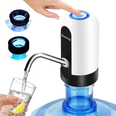 Bild av EASYSPEED vattendispenser USB C, bärbar elektrisk vattenkranpump, med 2 adaptrar för 5, 8, 10, 13 och 20 liters flaskor, burkar kannor Vit