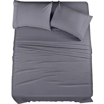 Bild av Utopia Bedding 4 delat lakanset 1 anpassat och platt lakan med 2 örngott skrynkelfri, krympnings blekningsbeständig mjukt borstat mikrofibertyg (kung, grå)