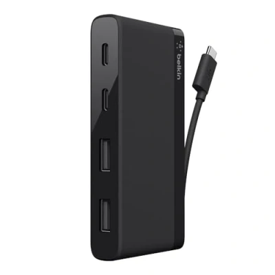 Bild av Belkin USB C 4 Port Mini Hub (med integrerad kabel, hubb för MacBook Pro, Chromebook Pixel och andra bärbara datorer) 2xUSB A/2xUSB Svart Portar