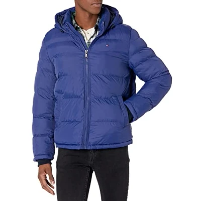 Bild av Hooded Puffer Jacket herr Down Alternative Outerwear Coat Jacket, Djup kungsblå, L