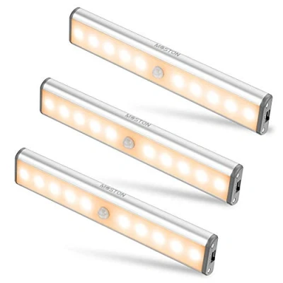 Bild av Moston 10 LED magnetisk rörelsesensor, garderobslampor, automatisk på/av, underskåpsbelysning, uppladdningsbar batteridriven nattlampa, klistra på var som helst varm vit