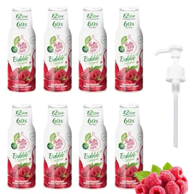 Bild av 8 pack Light Low Carb Fitness Sirap från FruttaMax Noll socker Med Stevia 50 60% fruktinnehåll (8 x 500ml) Hallon Light)
