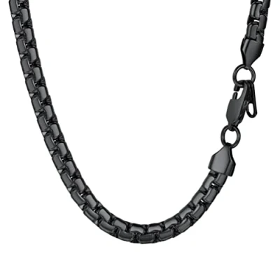 Bild av PROSTEEL halsband herr, högkvalitativ platta i rostfritt stål, venetiansk kedja, ärthalskedja 4 mm / 6 bred kedja med karbinhakeslås för män/pojkar, valfri längd 46 76 cm e colore: svart, cod. PSN2849H 20