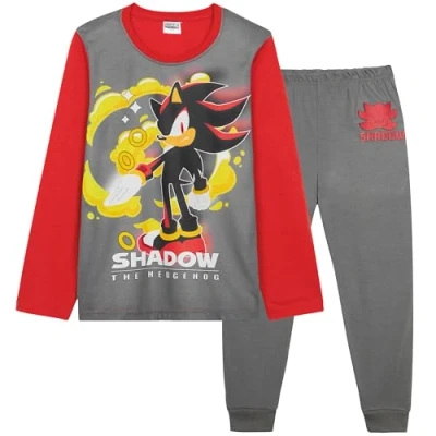 Bild av SONIC HEDGEHOG, skugga pojkar långärmad pyjamasset, mysiga nattkläder mjuka pyjamas myskläder nattkläder, spelgåvor för pojkar, Röd/grå skugga, 5 6 Years