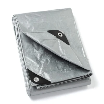 Bild av GUARD SHIELD presenning med öljetter, vattentät 4 m x m, silverfärger, multifunktionell polyesterpresenning 120 g/㎡ tygpresenning, skyddspresenning, universell presenning, slitstark, UV stabiliserad