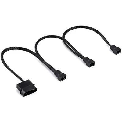 Bild av Poppstar fläktkabel, fläktsplitter 12V (20 20 cm Molexkontakt (hane) till 3x 2 pin kontakter (hane)) för anslutning av processor och chassifläktar ett nätaggregat