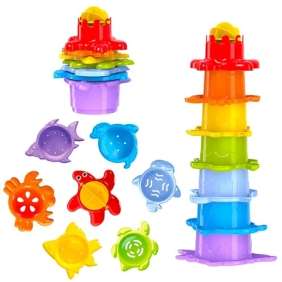 Bild av Stapeltorn Stacking Cup Baby Tower 29cm Sandleksak, Badleksaker, Vattenleksaker och Motorikleksaker Leksaker för Barn från 1 2 3 år Pojkar Flickor