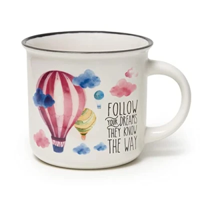 Bild av Legami Cup Puccino, New Bone Kina porslin, Air Ballon tema, Ta en Break Collection, Kapacitet 350 ml, tvättbar i diskmaskin, Mikrovågsugn (CUP0042)