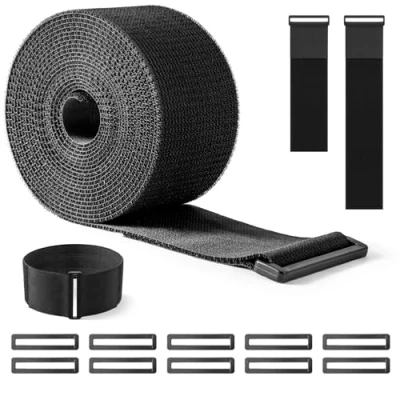 Bild av Trilancer 7.5 cm x 5 m Extra Kraftigt Fästband med 10 Spännen Justerbara, Klippbara i Valfri Längd, Återanvändbara Snabbspännen för Att Fästa Kablar, Slangar, Rör, Cykel, Bagage, Camping, Paneler