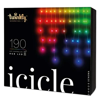 Bild av Twinkly TWI190STP TEU 4.3mm RGB Ljusslinga Istapp, Transparent Tråd, 190 LED, WiFi, Gen II, IP44, 5m Längd