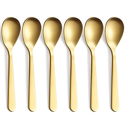 Bild av FULLYWARE Matguld Demitasse Espresso Skedar, rostfritt stål Satin Finish Kaffeskedar, Mini Teskedar, Socker 11,9 cm, Set om 6