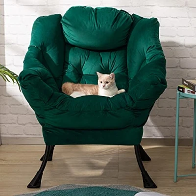 Bild av HollyHOME Fåtölj Relax Vardagsrum, Läsfåtölj Sovrum Bekväma Sammet, Accentstol Soffa i Stål, Grön